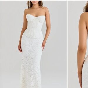 House of CB Strapless Cream Lace Dress